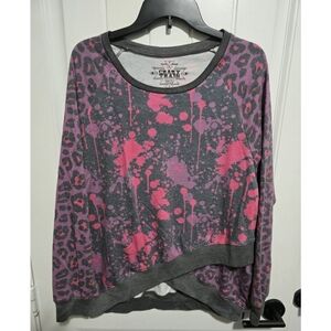 Crazy Train Sweatshirt Top Leopard Paint Splatter Womens XL